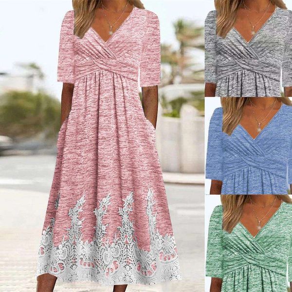 summer womens fashion printed short sleeve v neck high waist casual dress, Black;gray
summer womens fashion printed short sleeve v neck high waist casual dress, Black;gray