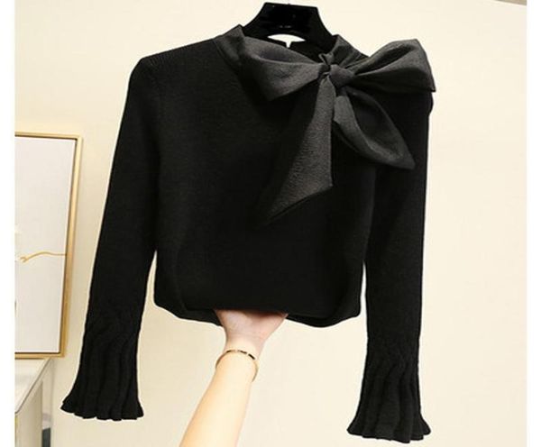 big bow collar women sweaters korean style knitted ladies pullovers flare sleeve elegant sweater tees belt bow 17835589, White;black
big bow collar women sweaters korean style knitted ladies pullovers flare sleeve elegant sweater tees belt bow 17835589, White;black