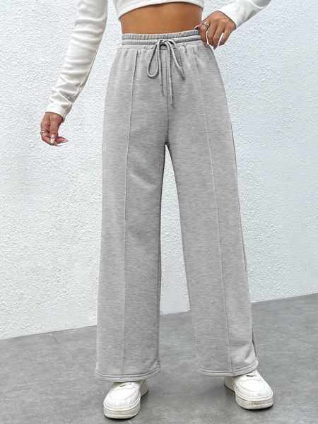 women's petite drawstring waist wide leg sweatpants, White
women's petite drawstring waist wide leg sweatpants, White