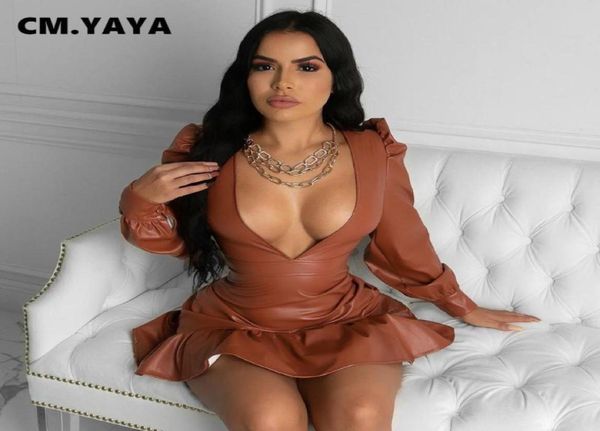 cmyaya autumn faux leather women mini bodycon dress night club party deep vneck ruffles mermaid midi pu dresses casual3590948, Black;gray
cmyaya autumn faux leather women mini bodycon dress night club party deep vneck ruffles mermaid midi pu dresses casual3590948, Black;gray
