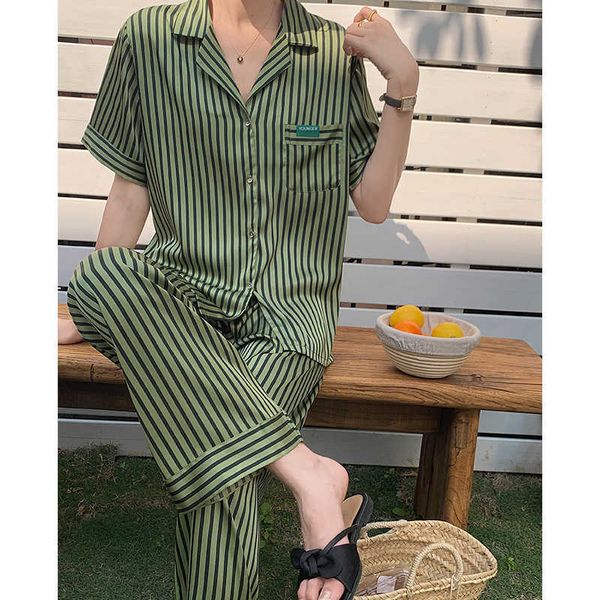women's sleep lounge pajamas women's summer 2023 new ice silk green stripe nightgown short sleeve pants suits thin french style ho
women's sleep lounge pajamas women's summer 2023 new ice silk green stripe nightgown short sleeve pants suits thin french style ho