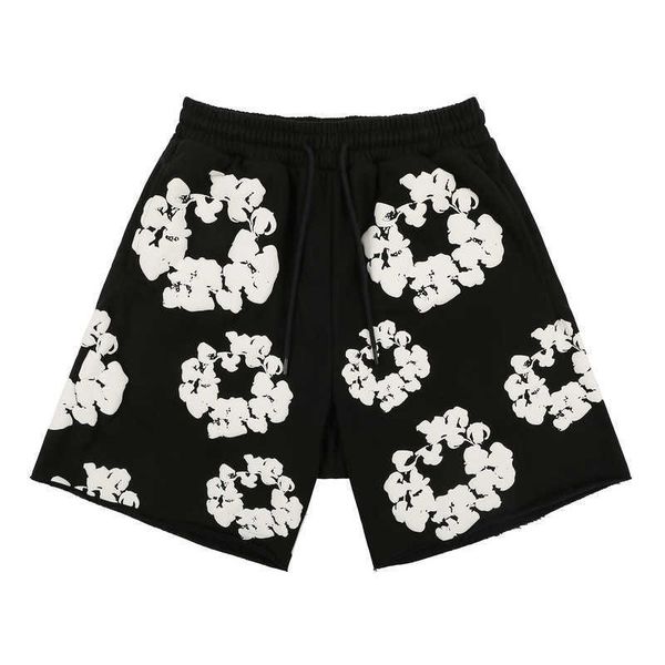 high street fashion brand foam cloud print casual shorts, White;black