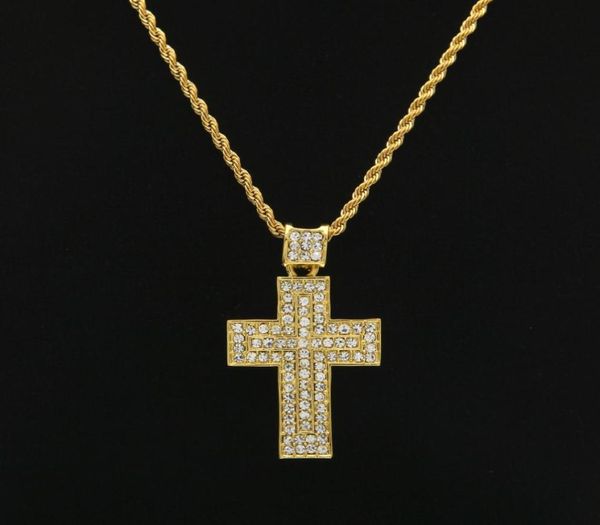 mens hip hop jewelry 18k gold silver plated fashion bling bling cross pendant men necklace for giftpresent christian47433045242380