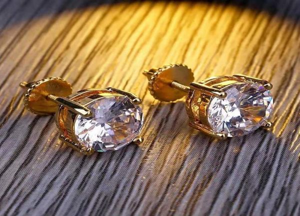 iced out stud earrings for men women hip hop luxury designer bling diamond ear studs gold silver copper zircon mens wedding earrin6193128, Golden;silver
