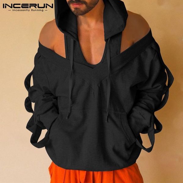 men's hoodies sweatshirts incerun 2023 men fashion long sleeves off shoulder leisure off the shoulder hooded sweatshirt s 5xl 230715, Black
men's hoodies sweatshirts incerun 2023 men fashion long sleeves off shoulder leisure off the shoulder hooded sweatshirt s 5xl 230715, Black