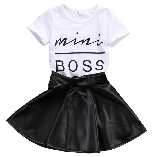 2018 new fashion toddler kids girl clothes set summer short sleeve mini boss tshirt leather skirt 2pcs outfit child suit2235117, White
2018 new fashion toddler kids girl clothes set summer short sleeve mini boss tshirt leather skirt 2pcs outfit child suit2235117, White