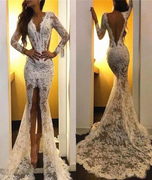 style illusion lace wedding dress deep open back v neck high slit mermaid bridal gowns 2020 modern fashion custom size9331613, White
style illusion lace wedding dress deep open back v neck high slit mermaid bridal gowns 2020 modern fashion custom size9331613, White