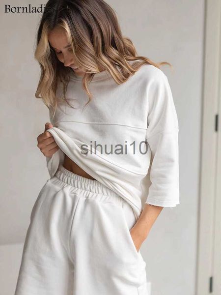 women's two piece pants bornladies summer 100% cotton sets women casual two pieces half sleeve patchwork t shirts high waist shorts out, White
women's two piece pants bornladies summer 100% cotton sets women casual two pieces half sleeve patchwork t shirts high waist shorts out, White