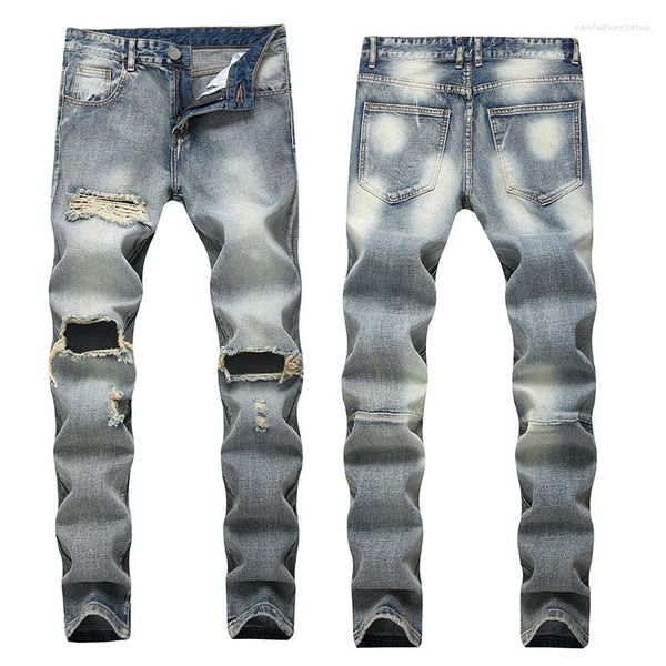 men's jeans high wash old ripped jean hole ruined fashion street denim daily straight retro large size, Blue
men's jeans high wash old ripped jean hole ruined fashion street denim daily straight retro large size, Blue