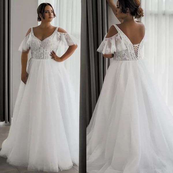 plus size corset wedding dresses short sleeves v neck backless a line long bridal gowns lace appliques elegant boho beach tulle bride wear 2, White
plus size corset wedding dresses short sleeves v neck backless a line long bridal gowns lace appliques elegant boho beach tulle bride wear 2, White