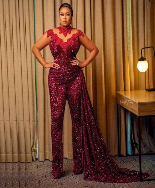 2021 modest sequin jumpsuit evening dresses high collar sheer long sleeve overskirt red carpet celebrity gowns8346323, Black;red 
2021 modest sequin jumpsuit evening dresses high collar sheer long sleeve overskirt red carpet celebrity gowns8346323, Black;red