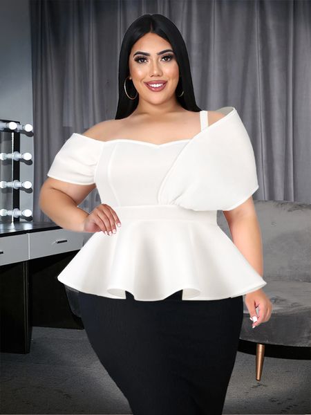 women's plus size t-shirt white plus size 4xl off shoulder spaghetti strap high waist peplum blouses for ladies evening cocktail party, Black
women's plus size t-shirt white plus size 4xl off shoulder spaghetti strap high waist peplum blouses for ladies evening cocktail party, Black