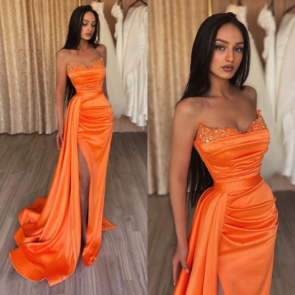 elegant orange prom dresses sequins sweetheart sheath evening gowns pleats split formal long special occasion party dress, Black
elegant orange prom dresses sequins sweetheart sheath evening gowns pleats split formal long special occasion party dress, Black