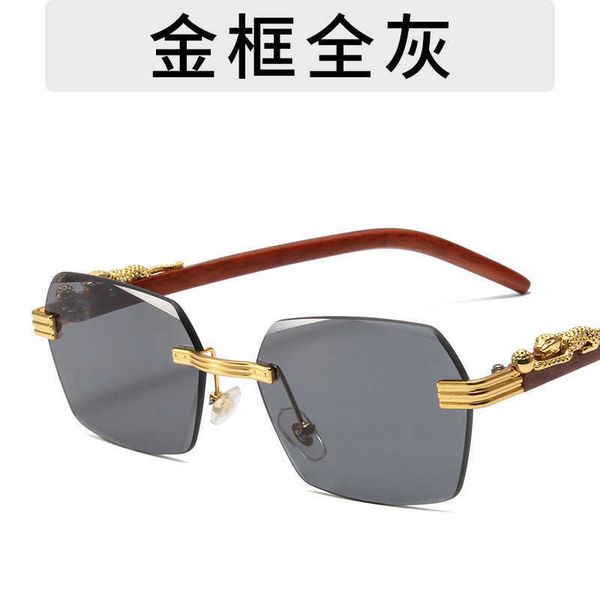 wooden leg leopard head frameless for women's new trend square cut edge sunglasses street p glasses, White;black
wooden leg leopard head frameless for women's new trend square cut edge sunglasses street p glasses, White;black