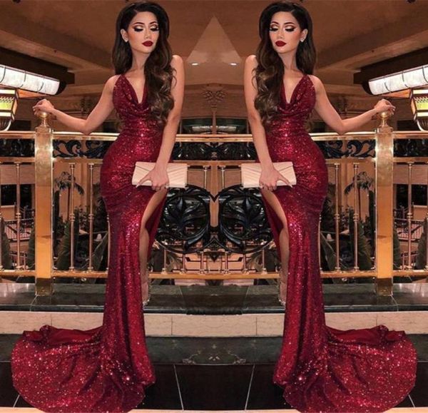 2019 burgundy v neck sequin mermaid prom dresses split high slits vestidos de fiesta sweep train formal long evening party prom go7600355, Black
2019 burgundy v neck sequin mermaid prom dresses split high slits vestidos de fiesta sweep train formal long evening party prom go7600355, Black