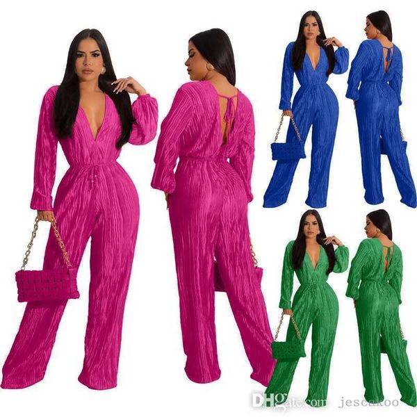deisgner women jumpsuits deep v-neck lace up fashion pleated long sleeve elastic waist rompers wide leg playsuit, Black;white
deisgner women jumpsuits deep v-neck lace up fashion pleated long sleeve elastic waist rompers wide leg playsuit, Black;white