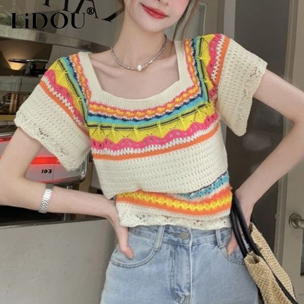 women's t-shirt summer square neck hollow out short sleeve ice silk fabric t-shirts women fashion multicolor y2k pullovers korean style, White
women's t-shirt summer square neck hollow out short sleeve ice silk fabric t-shirts women fashion multicolor y2k pullovers korean style, White