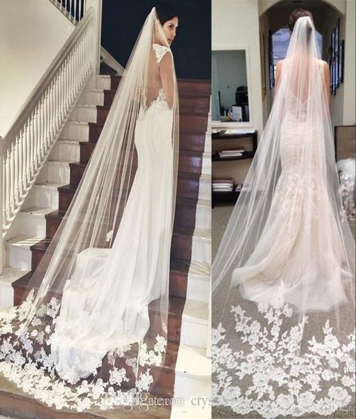 romantic white ivory in stock long chapel length bridal veil appliques veu de noiva longo 3 m wedding veil lace purfle wi3623485, Black
romantic white ivory in stock long chapel length bridal veil appliques veu de noiva longo 3 m wedding veil lace purfle wi3623485, Black