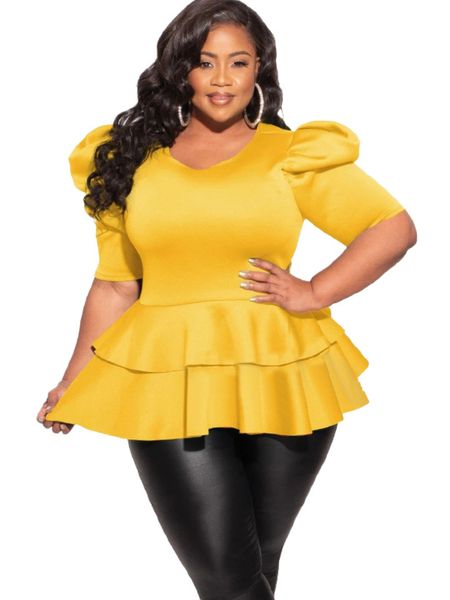 women's plus size tshirt plus size 4xl women blouses lantern short sleeve ruffles for ladies office summer yellow purple african fashi, Black
women's plus size tshirt plus size 4xl women blouses lantern short sleeve ruffles for ladies office summer yellow purple african fashi, Black