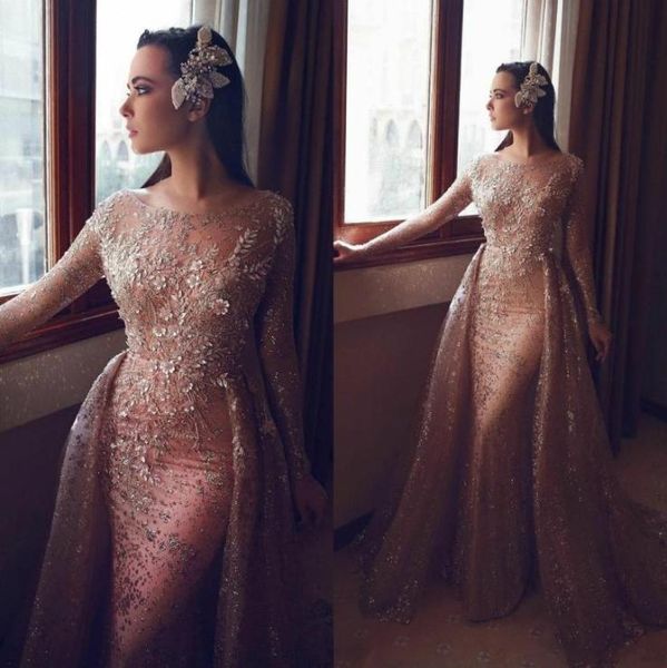 long sleeve champagne sequined mermaid arabic dubai prom dresses 2020 evening dress party gowns plus size abendkleider robe de soi8123783, Black