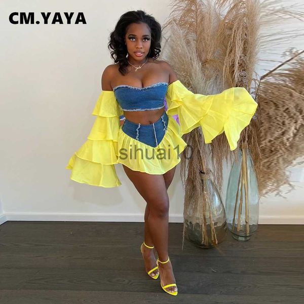 women's two piece pants cm.yaya elegant women two 2 piece set outfits 2022 summer flare sleeve denim crop and jean skirt chic matching, White
women's two piece pants cm.yaya elegant women two 2 piece set outfits 2022 summer flare sleeve denim crop and jean skirt chic matching, White