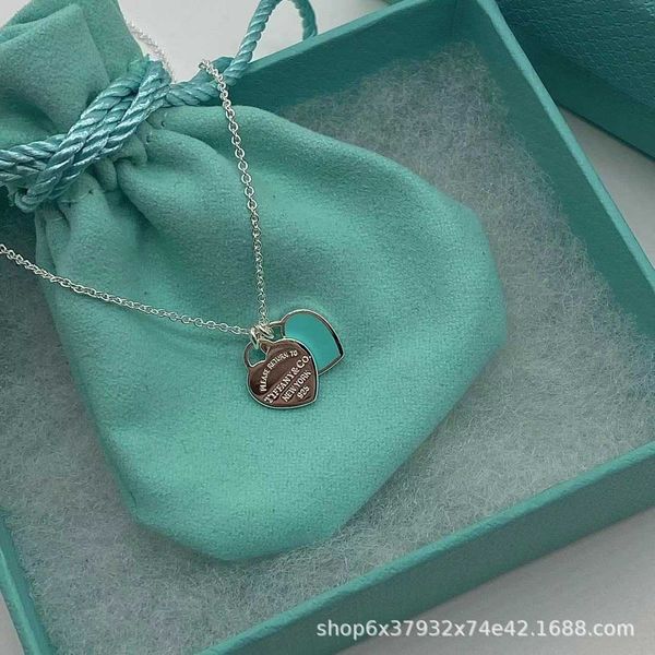 high version tiffay s925 sterling silver enamel double heart necklace high edition peach collar chain fashion simplicity, Black
high version tiffay s925 sterling silver enamel double heart necklace high edition peach collar chain fashion simplicity, Black