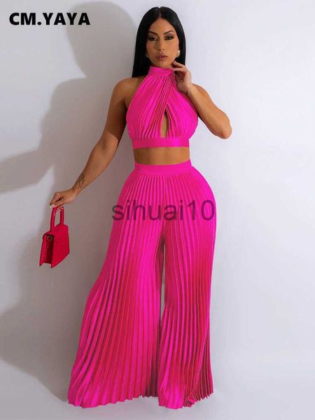 women's two piece pants cm.yaya pleated women's set halter neck crop and wide leg pants 2023 summer ins party two 2 piece set outf, White
women's two piece pants cm.yaya pleated women's set halter neck crop and wide leg pants 2023 summer ins party two 2 piece set outf, White