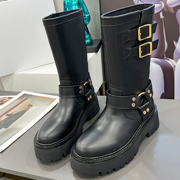 bulky mid biker boot with harness in calfskin vegetal tanning womens designer boots 2023 autumn winter new long barrel fashion show style ma, Black
bulky mid biker boot with harness in calfskin vegetal tanning womens designer boots 2023 autumn winter new long barrel fashion show style ma, Black
