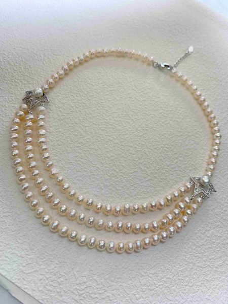 high version star style tiffay pentagram necklace with three layers of pearls 5-6mm round fresh water, Silver
high version star style tiffay pentagram necklace with three layers of pearls 5-6mm round fresh water, Silver