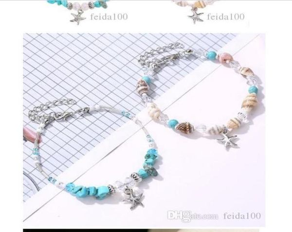 

shell bracelet crossborder fashion seashell starfish bracelet turquoise conch beads handdecorated beach footchain wl8804434151, Golden;silver