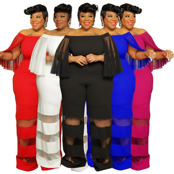 women's plus size jumpsuits rompers plus size women jumpsuit mesh long sleeves slash neck see through straight pants fashion ladies cas, Black
women's plus size jumpsuits rompers plus size women jumpsuit mesh long sleeves slash neck see through straight pants fashion ladies cas, Black