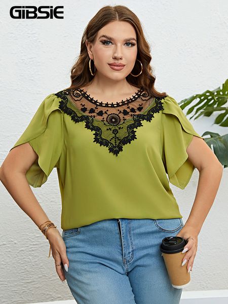 women's plus size t-shirt gibsie plus size solid tie back contrast lace o-neck blouses women summer short sleeve elegant loose blouse, Black
women's plus size t-shirt gibsie plus size solid tie back contrast lace o-neck blouses women summer short sleeve elegant loose blouse, Black