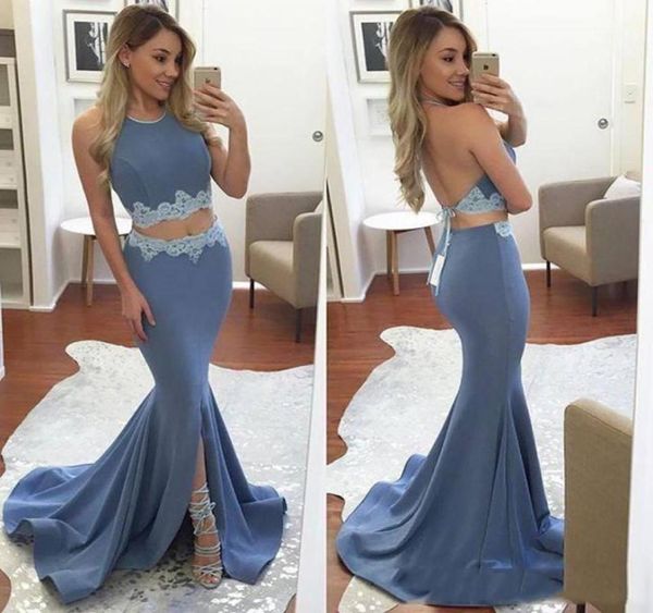 two piece long slate gray mermaid prom dresses 2017 backless front split halter formal evening celebrity gowns5143982, Black
two piece long slate gray mermaid prom dresses 2017 backless front split halter formal evening celebrity gowns5143982, Black