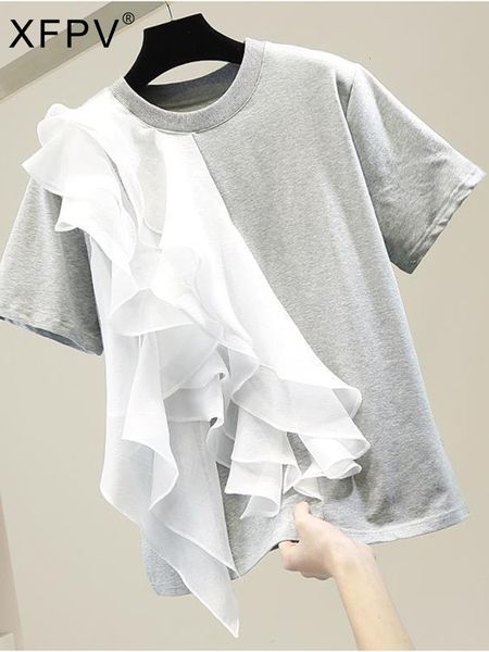 women's t-shirt xfpv women's design ruffle panel loose y2k t-shirt round neck short sleeve sweet korean summer sm2771 230717, White
women's t-shirt xfpv women's design ruffle panel loose y2k t-shirt round neck short sleeve sweet korean summer sm2771 230717, White
