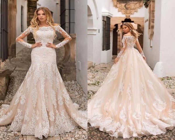 2020 lace mermaid wedding dresses bateau neck long sleeves tulle lace applique sweep train wedding bridal gowns with detachable tr3227515, White
2020 lace mermaid wedding dresses bateau neck long sleeves tulle lace applique sweep train wedding bridal gowns with detachable tr3227515, White