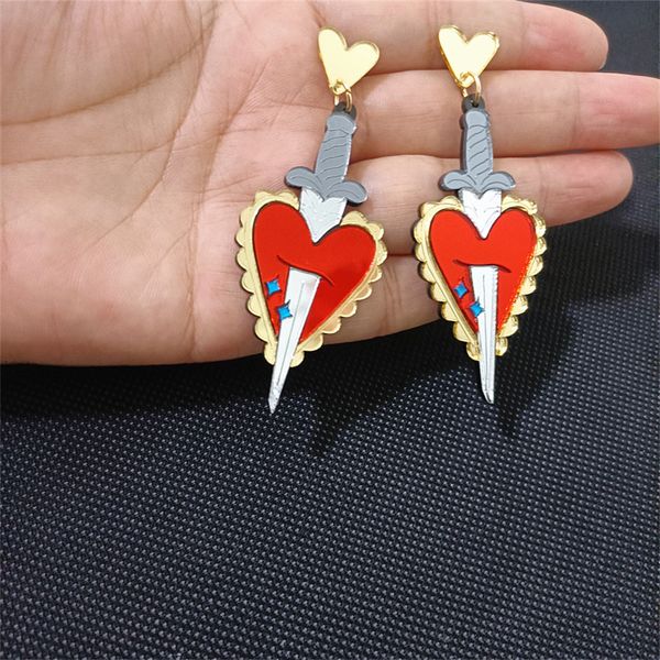 stabbed heart by sword earrings for women original and funny red gold color mirror classic acrylic jewelry accessories, Silver
stabbed heart by sword earrings for women original and funny red gold color mirror classic acrylic jewelry accessories, Silver