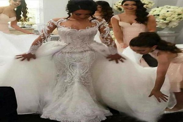 2018 jewel illusion neck long sleeves mermaid wedding dresses with detachable train lace applique beaded sheer backless bridal gow7696490, White
2018 jewel illusion neck long sleeves mermaid wedding dresses with detachable train lace applique beaded sheer backless bridal gow7696490, White