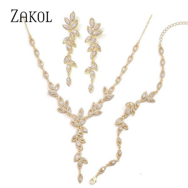 wedding jewelry sets zakol luxury gold color leaf bridal for women marquise zircon earrings necklace bracelets set 230717, Slivery;golden
wedding jewelry sets zakol luxury gold color leaf bridal for women marquise zircon earrings necklace bracelets set 230717, Slivery;golden