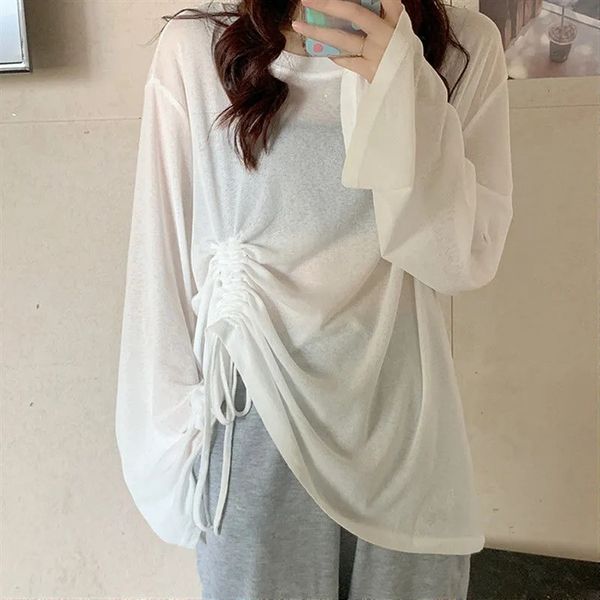 women's t-shirt women ice silk sunscreen t shirts korean shirring lace up loose y2k summer slightly transparent female tees 230717, White
women's t-shirt women ice silk sunscreen t shirts korean shirring lace up loose y2k summer slightly transparent female tees 230717, White