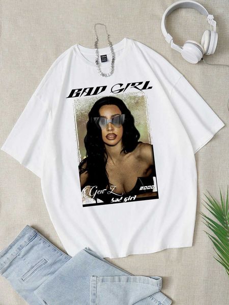 women's fashion t-shirt figure letter graphic shoulder, White
