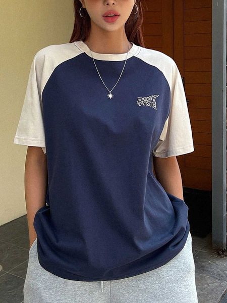 women's fashion t-shirt dazy letter graphic raglan sleeve, White