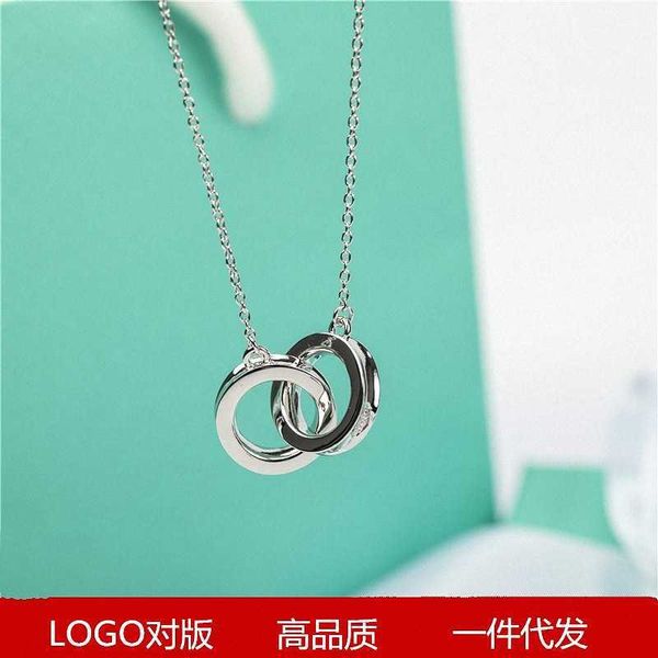 original new 925 sterling silver circle double ring necklace classic pendant collar chain valentiffayne's day gift, Black
original new 925 sterling silver circle double ring necklace classic pendant collar chain valentiffayne's day gift, Black