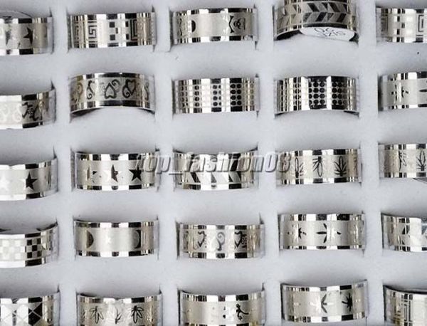 50pcs stainless steel mixed design mens rings jewelry 1722mm r1585031866, Silver