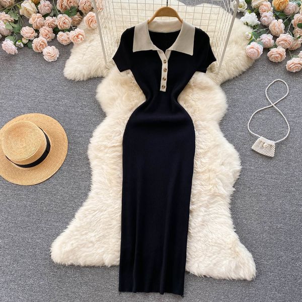 basic casual dresses chic elegant crochet bodycon midi dress v neck turn down collar slim wrap pencil dress korean fashion women vestido y2k, Black;gray
basic casual dresses chic elegant crochet bodycon midi dress v neck turn down collar slim wrap pencil dress korean fashion women vestido y2k, Black;gray