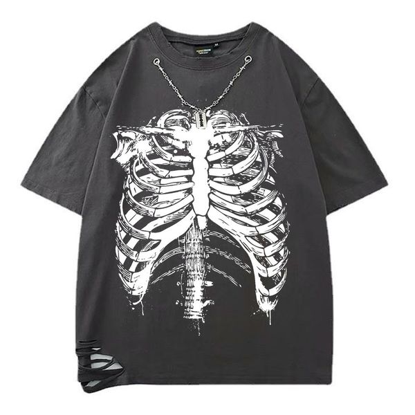 men's t-shirts summer gothic skeleton printed t-shirt with chain holes men's casual cotton t-shirt breathable t-shirt y2k clothing, White;black
men's t-shirts summer gothic skeleton printed t-shirt with chain holes men's casual cotton t-shirt breathable t-shirt y2k clothing, White;black