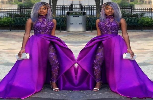 2020 purple jumpsuits prom dresses with detachable train high neck lace appliqued bead evening gowns luxury african party women pa6531256, Black
2020 purple jumpsuits prom dresses with detachable train high neck lace appliqued bead evening gowns luxury african party women pa6531256, Black