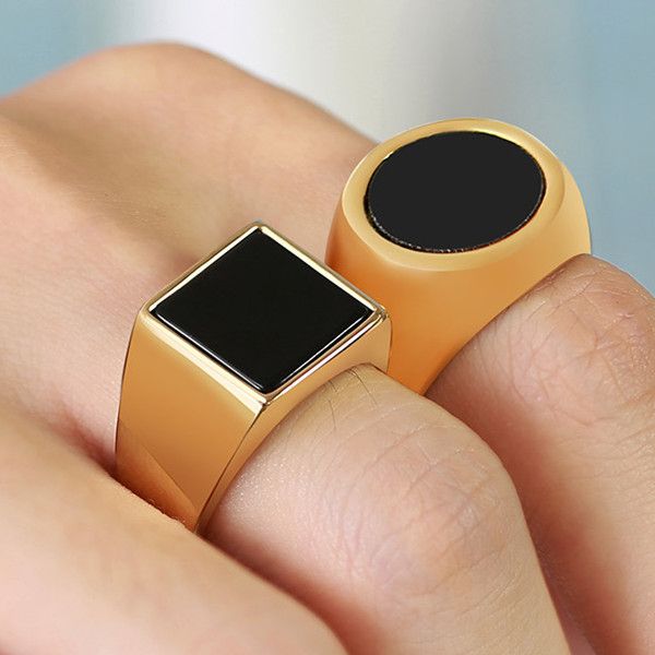 vintage rings for men stainless steel ring inlay black square acrylic ring jewelry gift for boys boyfriend ladies dad yw344rc-484, Golden;silver 
vintage rings for men stainless steel ring inlay black square acrylic ring jewelry gift for boys boyfriend ladies dad yw344rc-484, Golden;silver
