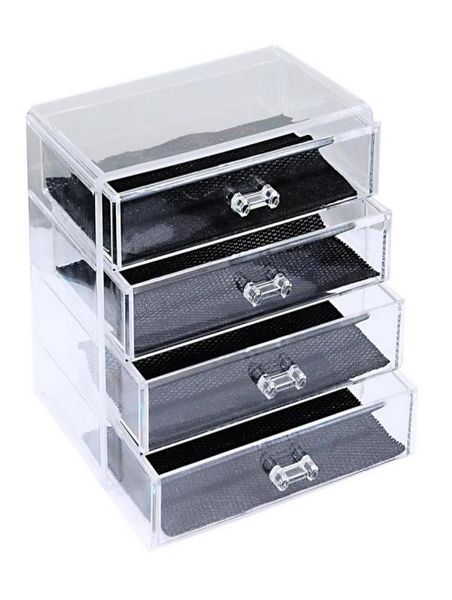 whole1pc 4 layer drawer clear acrylic cosmetic makeup storage box display stand2427182, Black;white
whole1pc 4 layer drawer clear acrylic cosmetic makeup storage box display stand2427182, Black;white