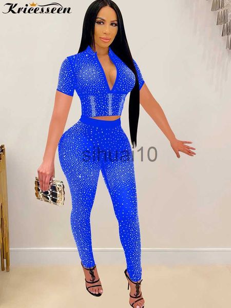 women's two piece pants kricesseen blue rhinestone crystal skinny matching set women short sleeve zipper and ling sheer party club trac, White
women's two piece pants kricesseen blue rhinestone crystal skinny matching set women short sleeve zipper and ling sheer party club trac, White