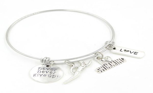 new arrival whole stainless steel wire bangle zinc alloy i love swimming charms braceletbangle for swimmers girl gift jewelry7553667, Golden;silver
new arrival whole stainless steel wire bangle zinc alloy i love swimming charms braceletbangle for swimmers girl gift jewelry7553667, Golden;silver